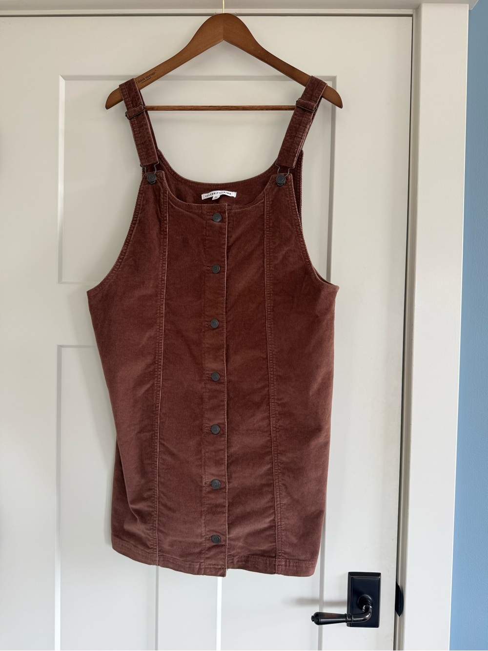 Celebrity Pink Brown Corduroy Button-Front Pinafore Dress XL